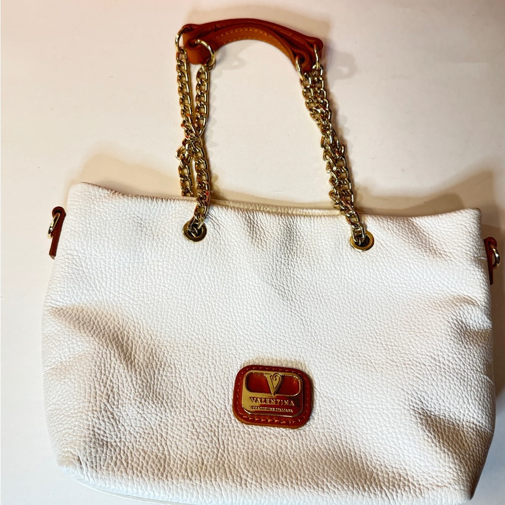 Valentina White Shoulder Bag with Gold Chain Straps - Picture 2 of 10